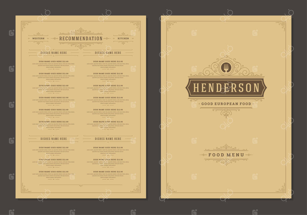 قالب طراحی منو با جلد و بروشور لوگوی رستوران قدیمی.