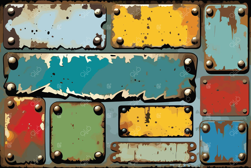 بافت فلزی کهنه و قدیمی با جزئیات متنوع و سطح رنگ پوسیده برای پروژه‌های طراحی خلاقانه، هنر وینتج و پس‌زمینه‌ها