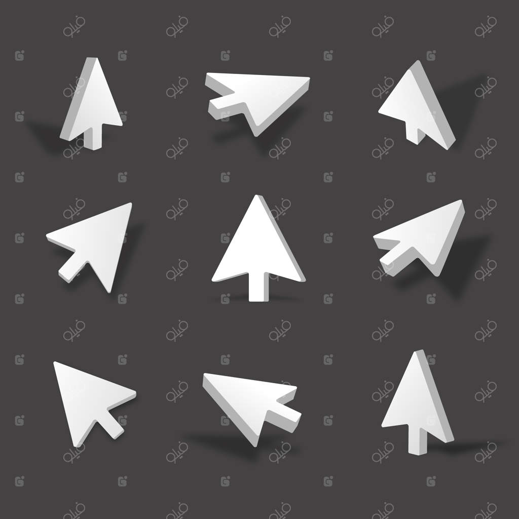 تصویر سه‌بعدی پیکان سفید با دیدگاه‌ها و زوایای مختلف