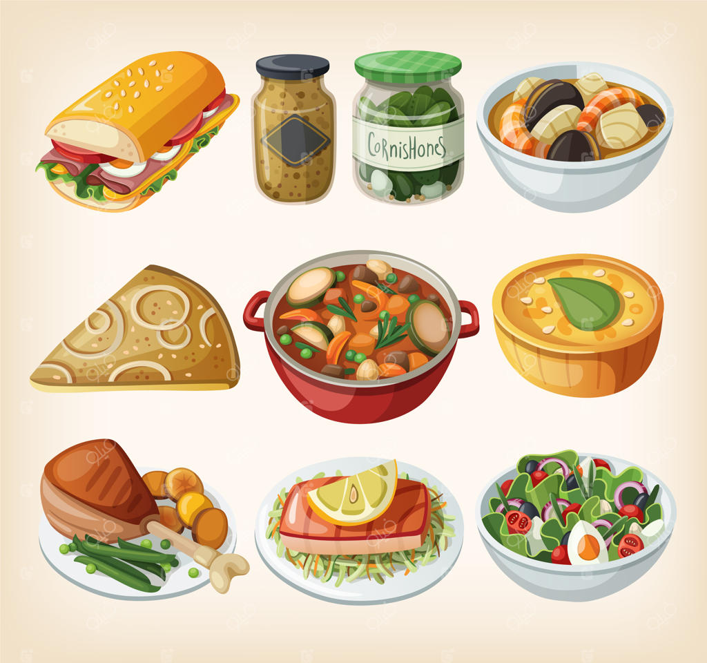 مجموعه‌ای از غذاهای سنتی فرانسوی برای شام - همراه با تصاویر