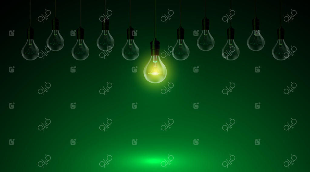 چندین لامپ با لامپ روشن در وسط و پس‌زمینه سبز
