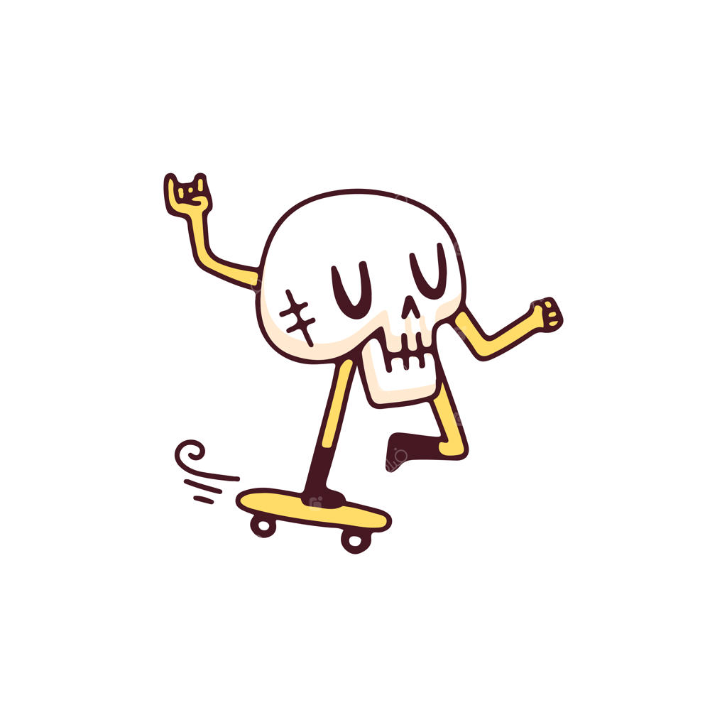 جمجمه خفن در حال اسکیت‌سواری - تصویرسازی برای تی‌شرت، پوستر، استیکر یا محصولات پوشاکی.