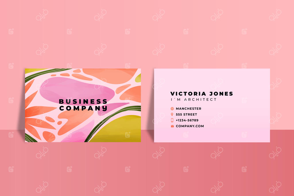 قالب کارت ویزیت افقی دو طرفه با طراحی انتزاعی آبرنگی