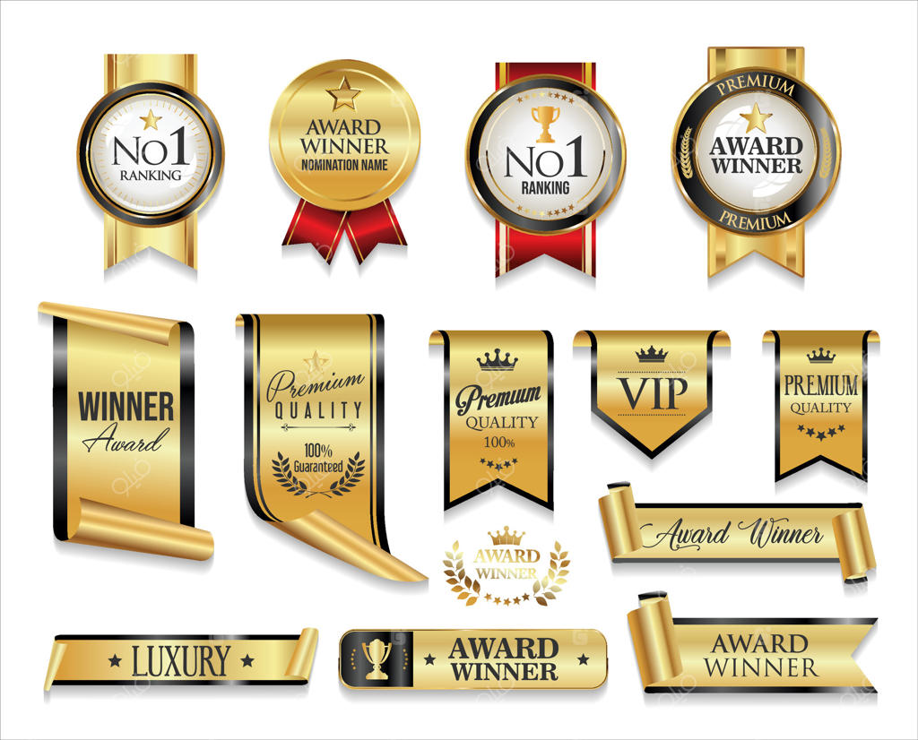 مجموعه‌ای از وکتورهای حرفه‌ای نشان‌ها و روبان‌های جوایز برتر