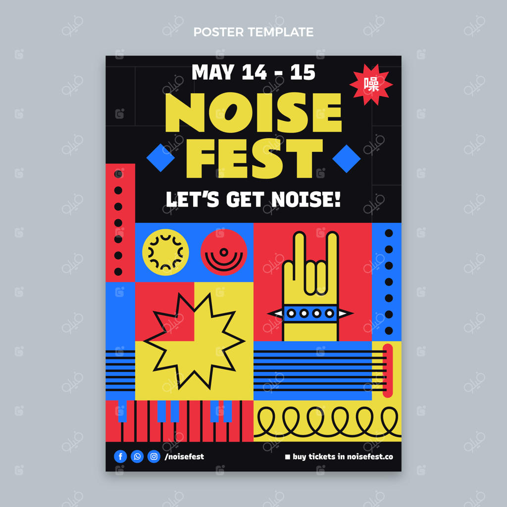 پوستر جشنواره موسیقی با طراحی موزاییک و فلت