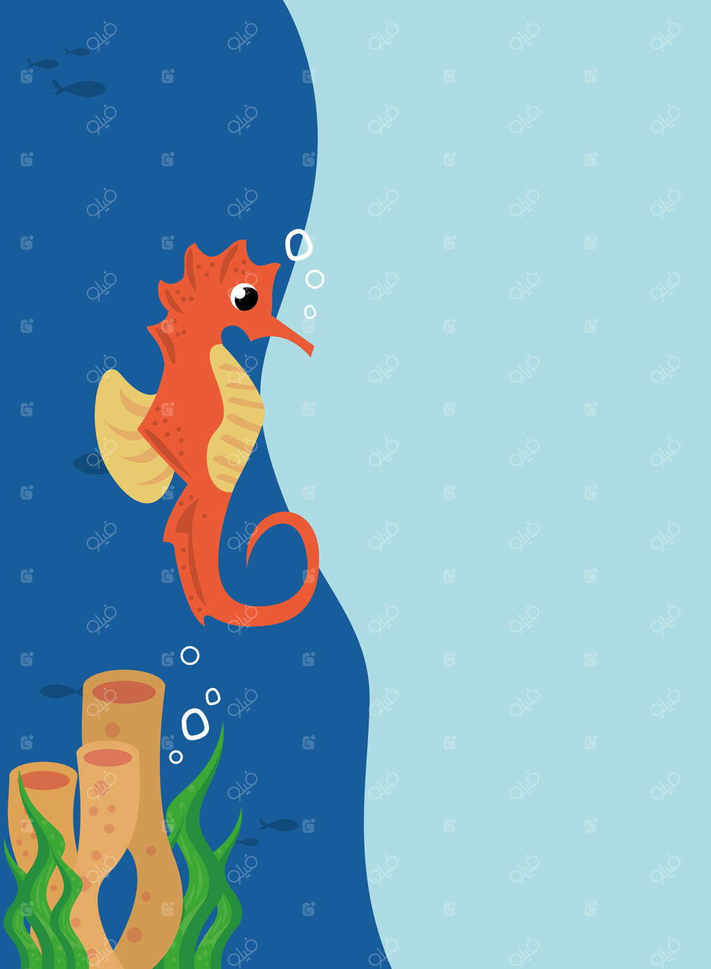 اسب دریایی در کنار جلبک دریایی