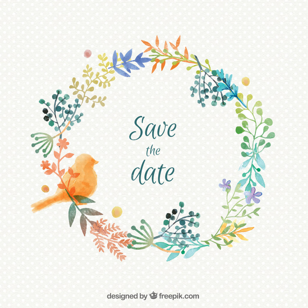 حلقه‌ای از برگ‌های آبرنگی با یک پرنده