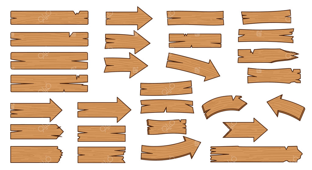 تابلوها و پیکان‌های چوبی مختلف روی زمینه سفید