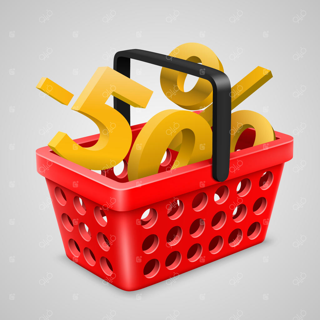 تخفیف سبد قرمز. تصویرسازی وکتور ۱۰eps