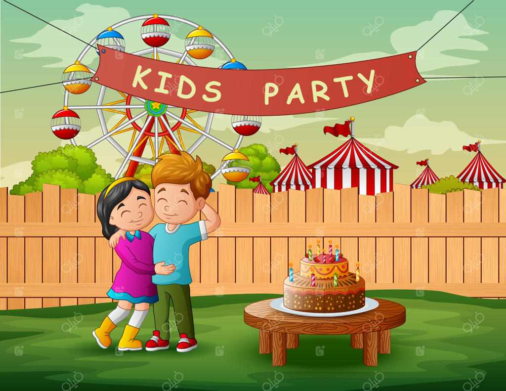 زوج جوان کارتونی در حال جشن در حیاط