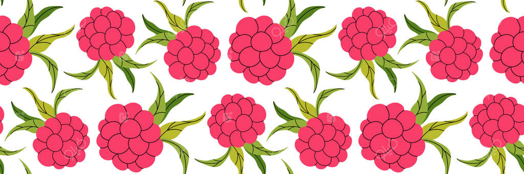 پترن یکپارچه تمشک صورتی با برگ‌ها. زمینه باغ بهاری. منوی توت تابستانی، نوشیدنی‌های سرد. ایده‌آل برای طراحی پارچه، منو، بسته‌بندی و طراحی آشپزخانه. تصویرسازی ساده.