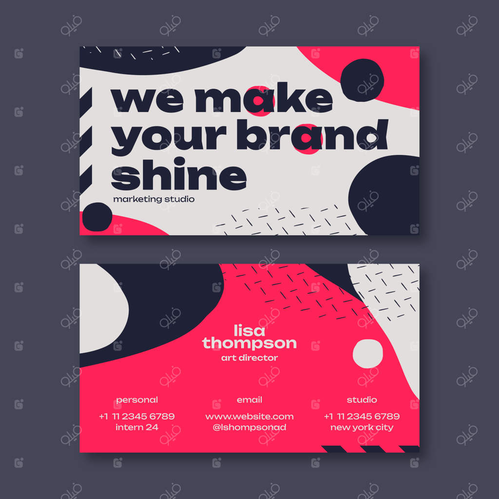 کارت ویزیت با طراحی تخت و رنگ‌های متضاد بالا