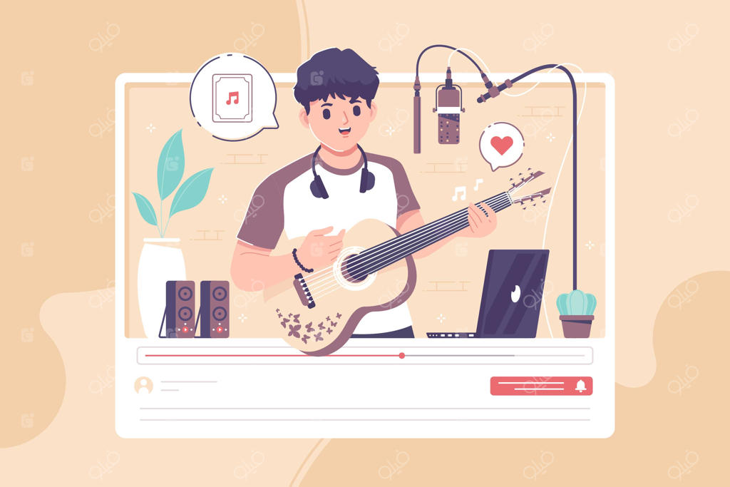 پس‌زمینه‌ای با تصویرسازی کاورهای گیتار آکوستیک