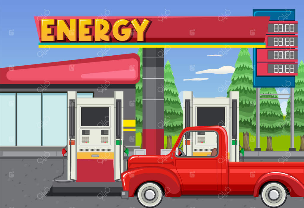 صحنه کارتونی پمپ بنزین