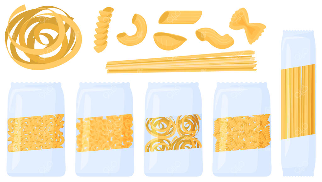 انواع مختلف پاستا: بسته‌بندی، تصویرسازی