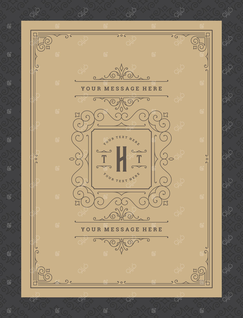 کارت تبریک وینتیج با طراحی قاب ویتنی و تزئینات خوشنویسی