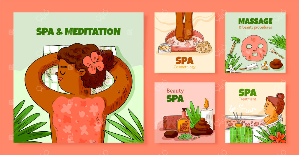 مجموعه پست‌های اینستاگرام با طراحی دستی برای اسپا