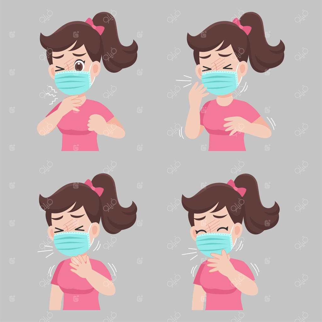 زن با علائم بیماری‌های مختلف - تب، سرفه، گلودرد