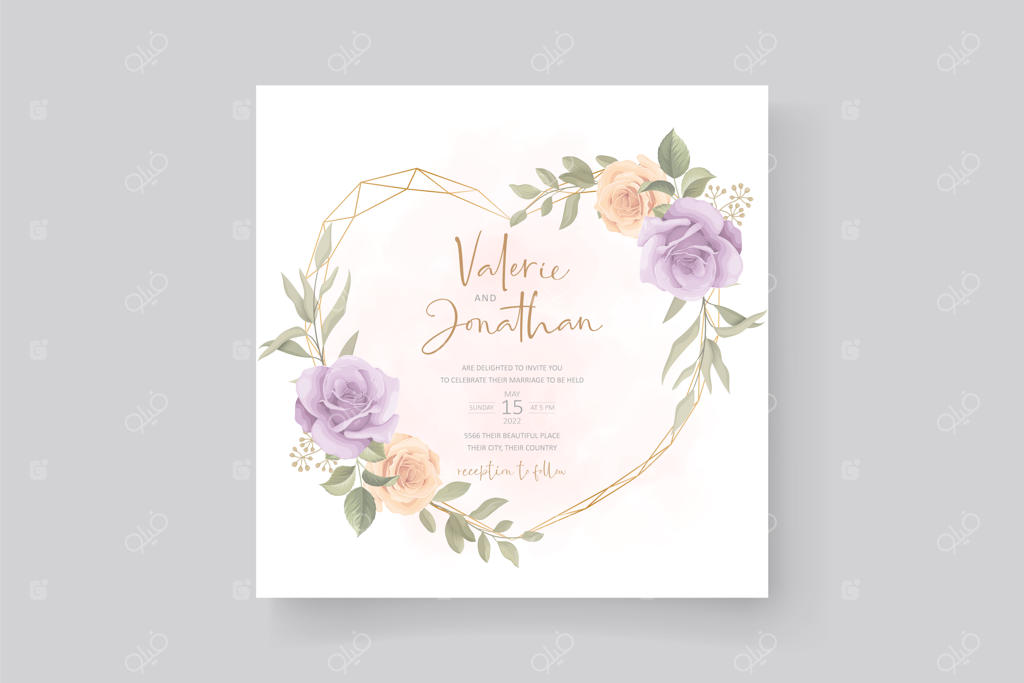 قالب شیک کارت عروسی با طرح گل‌های رز شکوفا