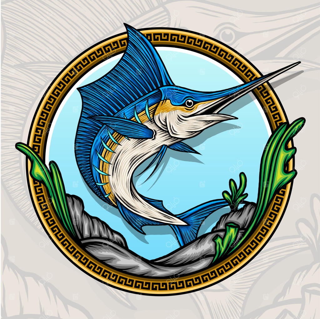 تصویرسازی نیزه‌ماهی در حال پرش