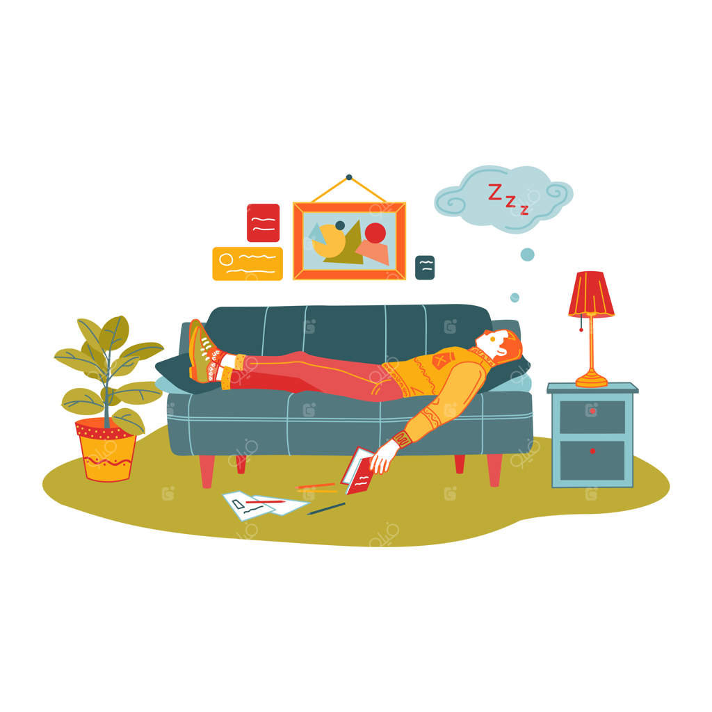 پسری که هنگام آماده‌سازی برای امتحان خوابیده است