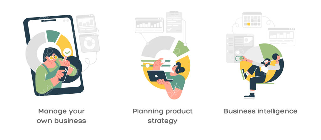 مجموعه‌ای از تصاویر مفهومی برنامه‌ریزی استراتژیک برای مدیریت کسب‌وکار