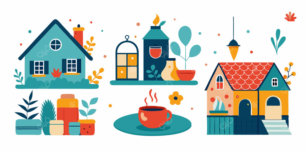 تصویرسازی خانه، قهوه و چای