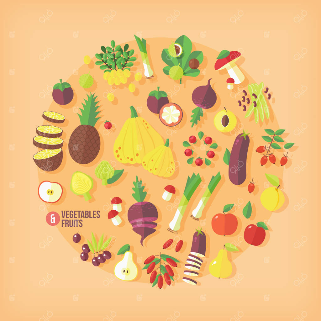 مجموعه آیکون‌های میوه و سبزیجات به سبک مدرن