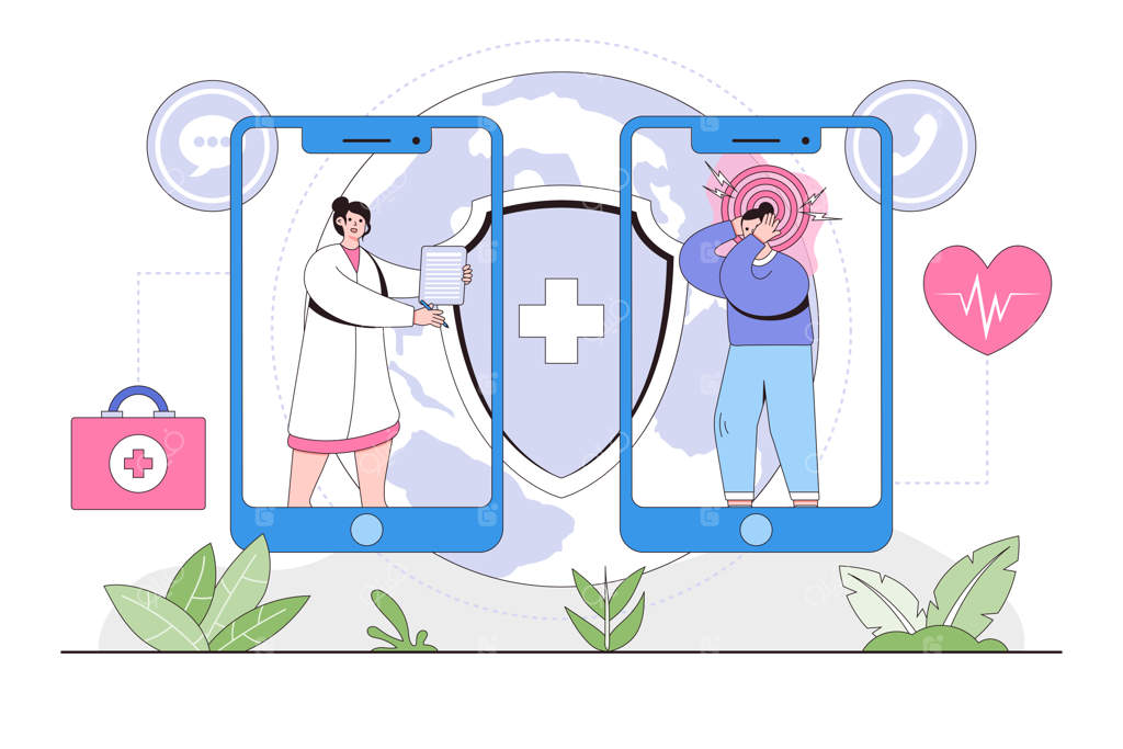 مفهوم اپلیکیشن پزشکی از راه دور - مشاوره با پزشک زن از طریق تلفن همراه برای مدیریت خدمات درمانی و مشاوره حرفه‌ای از راه دور بیمار