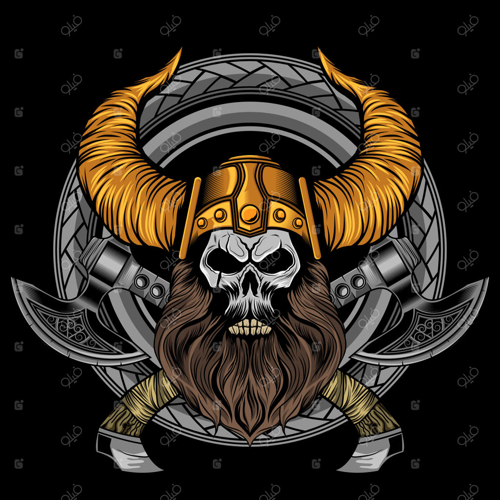 تبرها و جمجمه با ریش وایکینگ‌ها