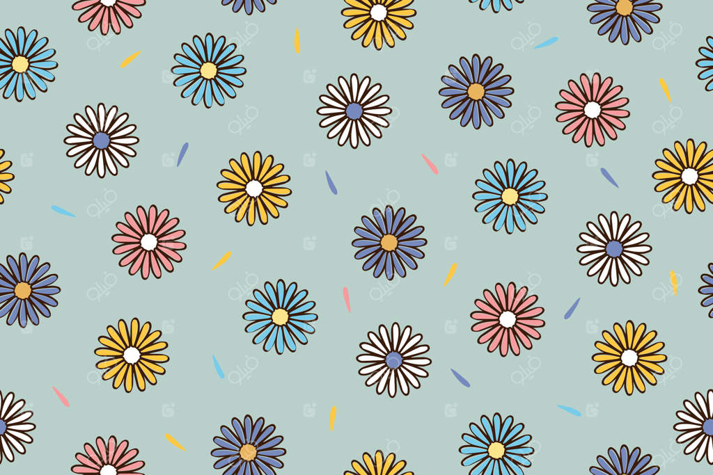 طرح یکپارچه گل‌های باغ برای پارچه و کاغذ دیواری و تمامی چاپ‌ها؛ گل‌های کوچک و رنگارنگ برای مد تابستانی. تصویرسازی