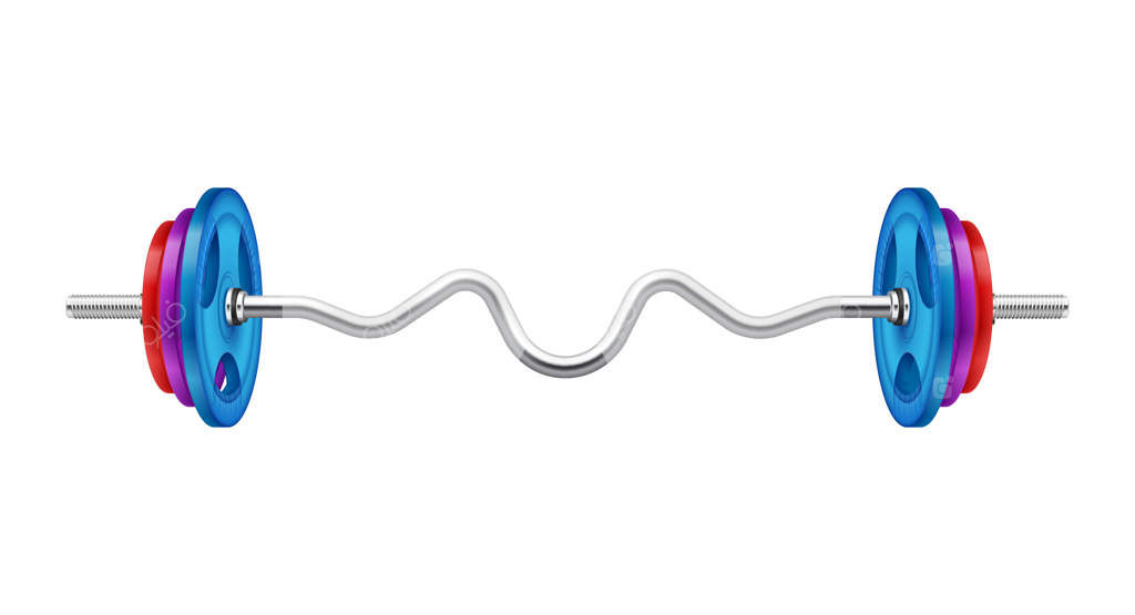 ترکیب واقع‌گرایانه‌ی تناسب اندام با هالتر و دمبل: تصویر ایزوله از لوازم ورزشی وکتور.