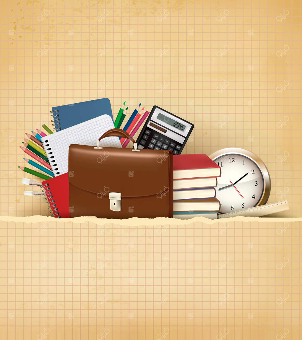 زمینه بازگشت به مدرسه با لوازم التحریر و کاغذ قدیمی