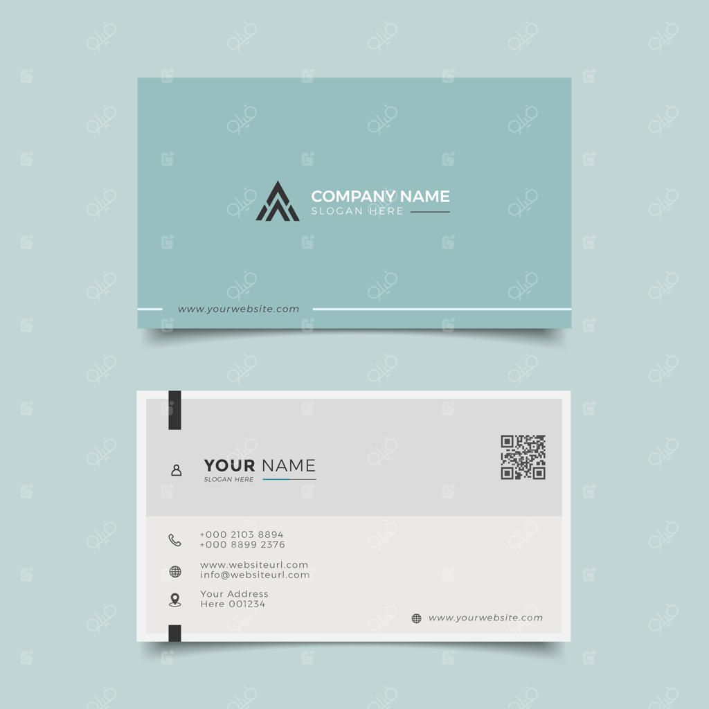 قالب طراحی کارت ویزیت حرفه‌ای، شیک و مدرن با رنگ آبی و سفید
