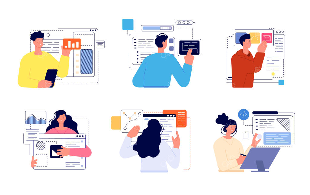 افراد توسعه‌دهنده برنامه و وب‌سایت: مجموعه‌ای از بنرهای انتزاعی برای به‌روزرسانی اطلاعات، طراحی نرم‌افزار و برنامه تلفن همراه