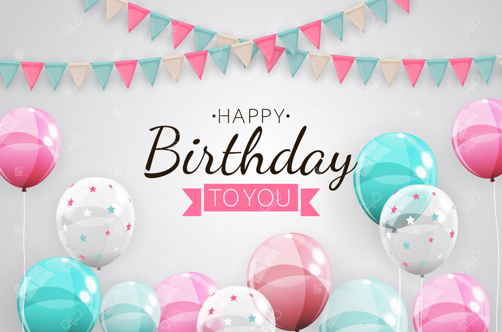 پس‌زمینه جشن تولد با پرچم‌ها و بادکنک‌ها.