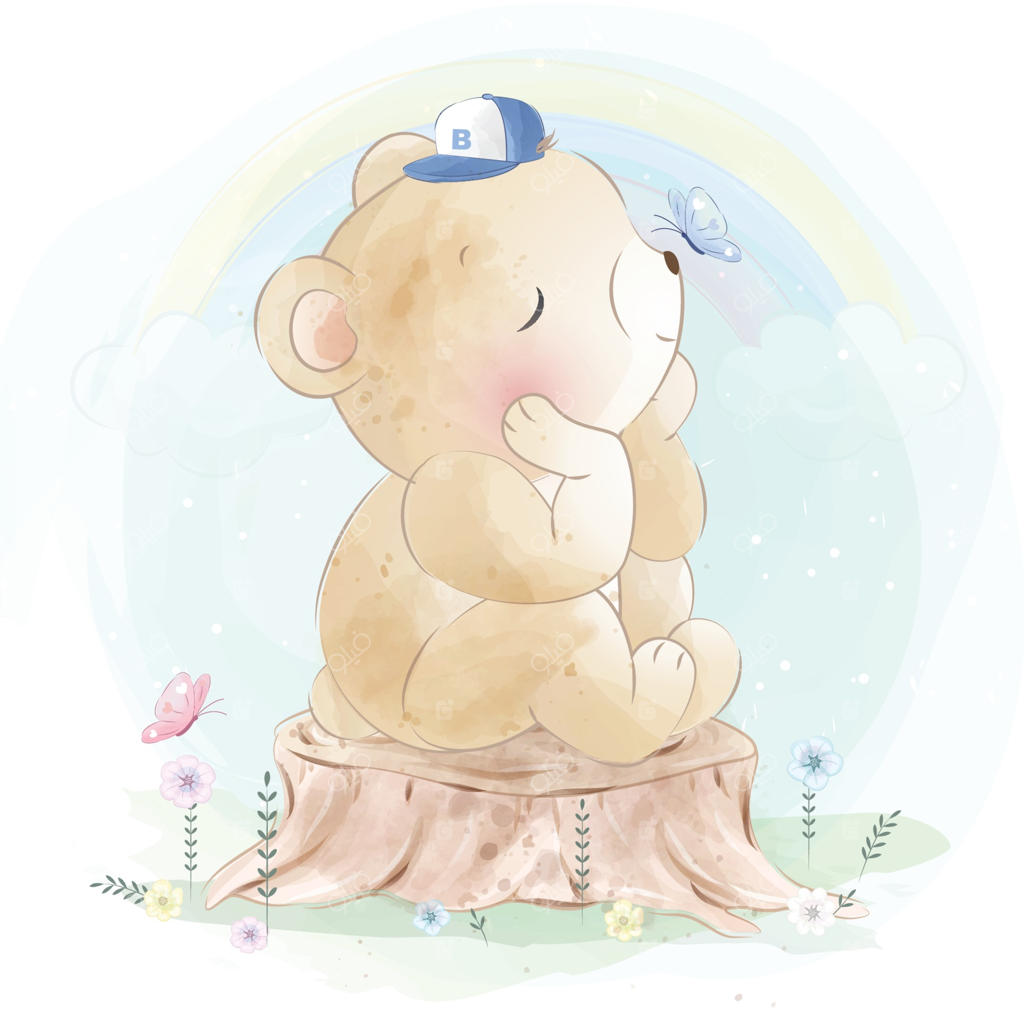 تصویرسازی خرس بامزه با طرح گل