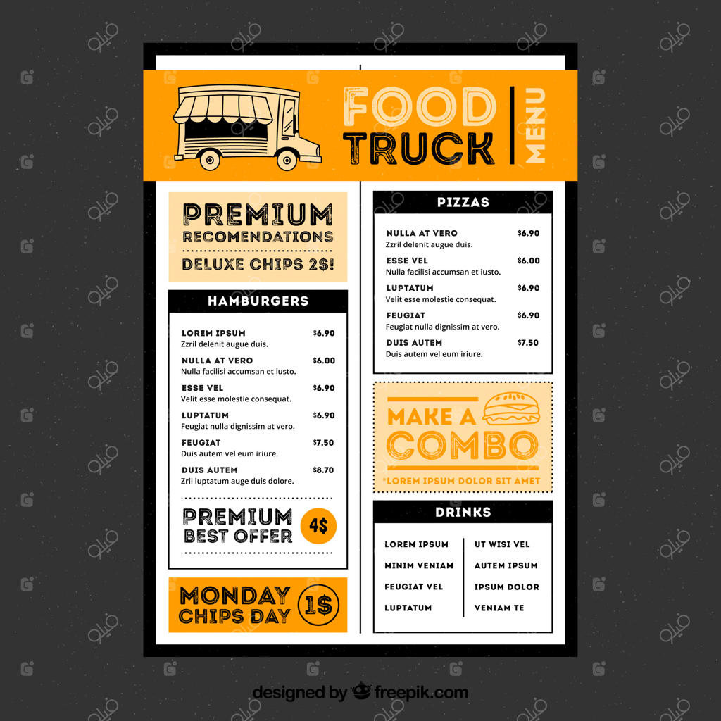 منوی کامیون غذای مدرن با استایلی شاد و فرح‌بخش