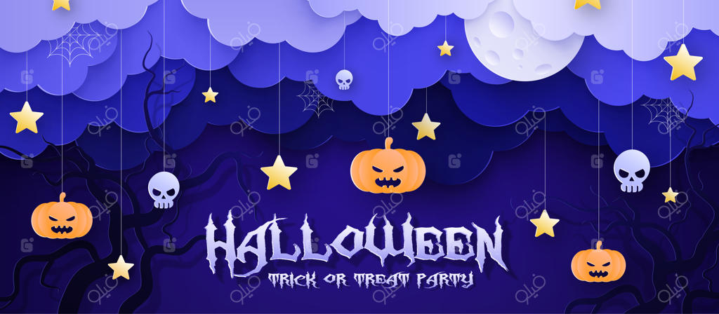 پوستر دعوتنامه جشن هالووین به سبک کاغذی - تصویرسازی وکتوری