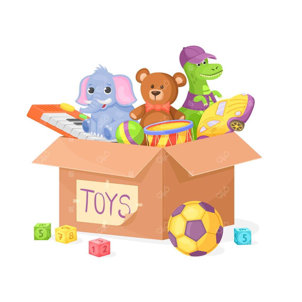 جعبه اسباب‌بازی کودکان: اهدای اسباب‌بازی به مهدکودک‌ها - هدیه‌ای برای کودکان، ماشین، عروسک و حیوانات عروسکی برای بازی - عمل خیرخواهانه و کمک به کودکان با عشق و مهربانی