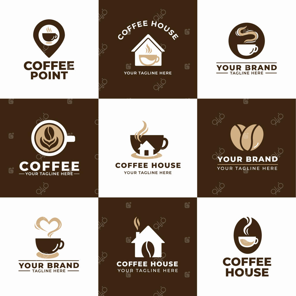 تم قهوه مدرن با دانه‌های قهوه سفید و قهوه‌های متنوع