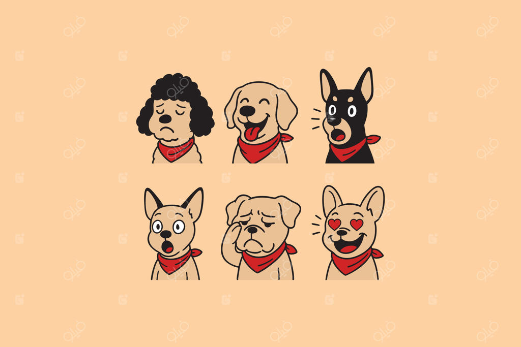 تصاویر کارتونی چهره‌های بانمک و احساسی توله‌سگ‌ها و ایموجی‌ها