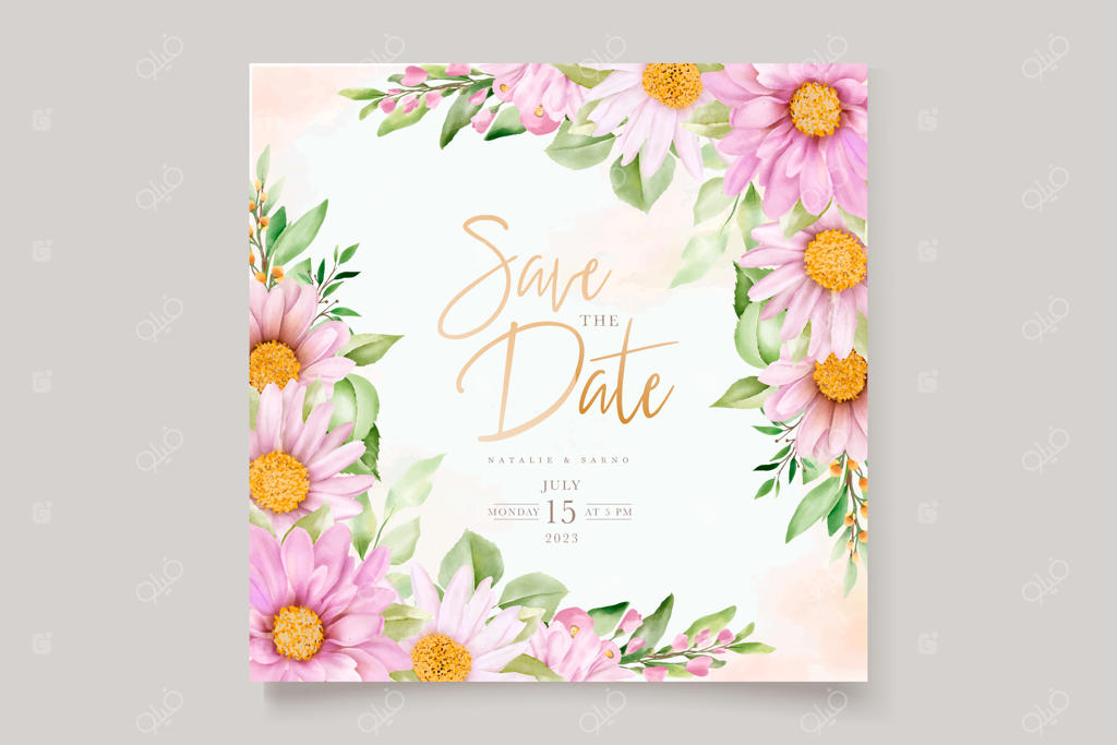 مجموعه کارت دعوت عروسی گلدار با طرح آبرنگ شیک