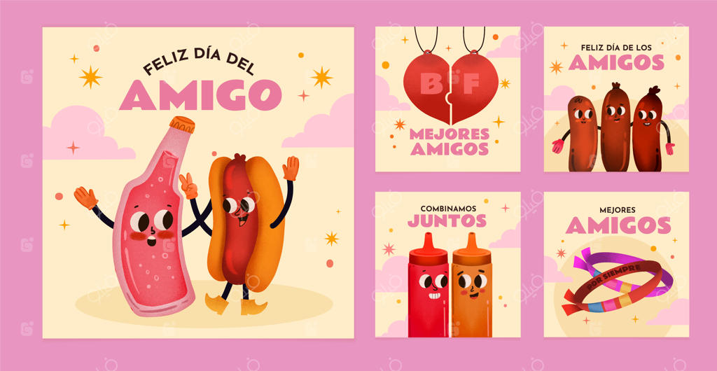مجموعه‌ای از پست‌های اینستاگرام برای روز دوستی به زبان اسپانیایی