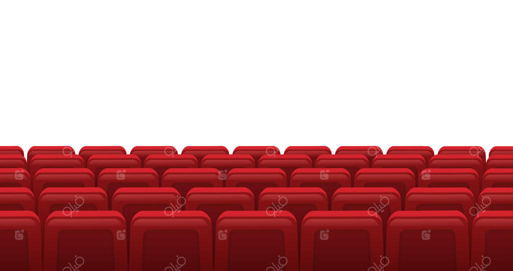صندلی‌های قرمز سینما: ردیف‌های خالی در داخل سالن اکران! اکران ویژه فیلم سینمایی - تصویرسازی وکتور