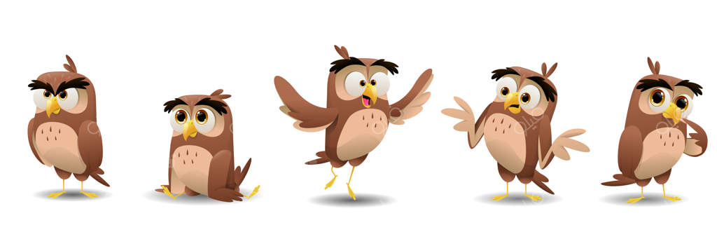 مجموعه‌ای از شخصیت‌های کارتونی جغدهای بامزه.