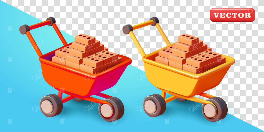 چرخ‌دستی کارگران ساختمانی با آجرها، سه‌بعدی - مناسب برای ساخت‌وساز، صنعت و عناصر طراحی