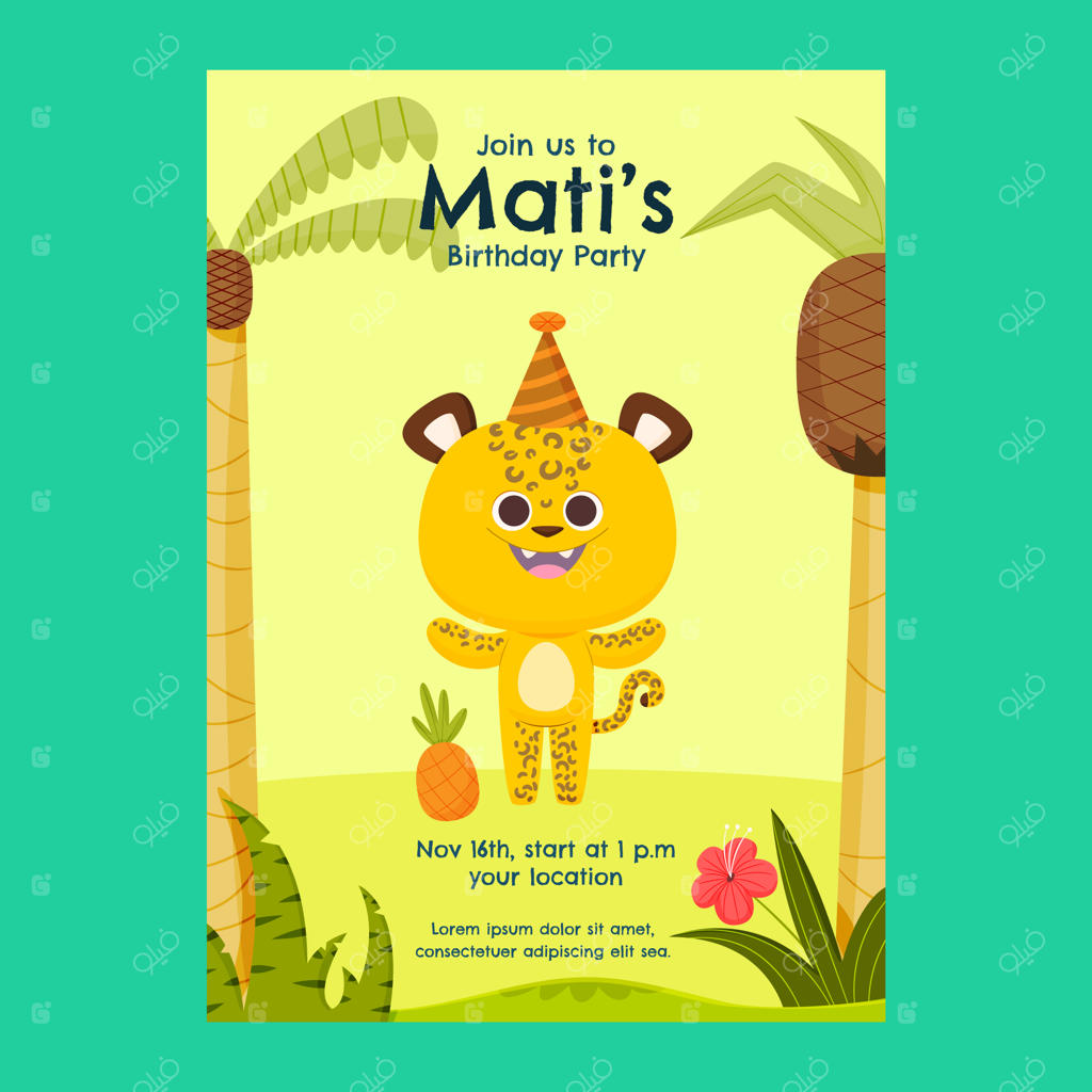 الگوی دعوتنامه تولد با تم جنگل مسطح