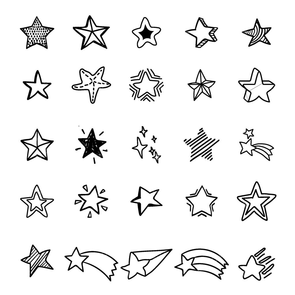 مجموعه‌ای از طرح‌های دست‌کشیده ستاره‌ای