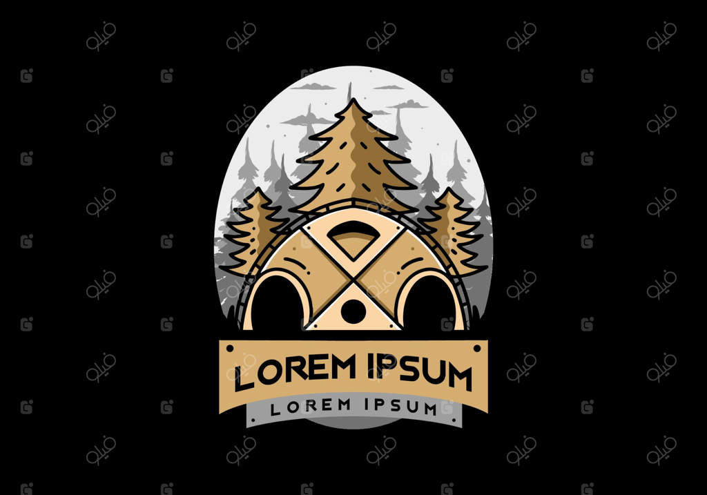 طراحی نشان با تصویر چادر بزرگ خانوادگی و درختان کاج